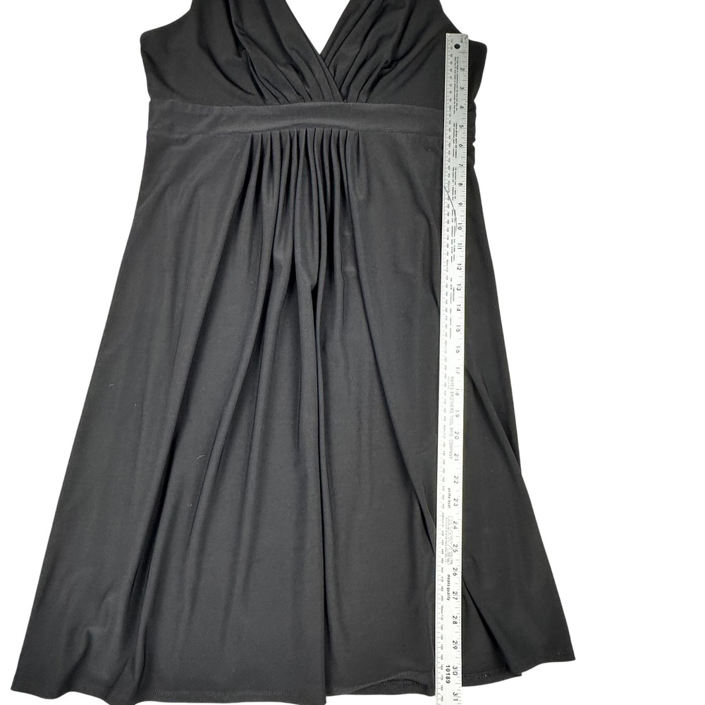90s Y2k Womens Sleeveless V-Neck Empire Waist Pleated Little Black Dress LBD - Picture 3 of 13